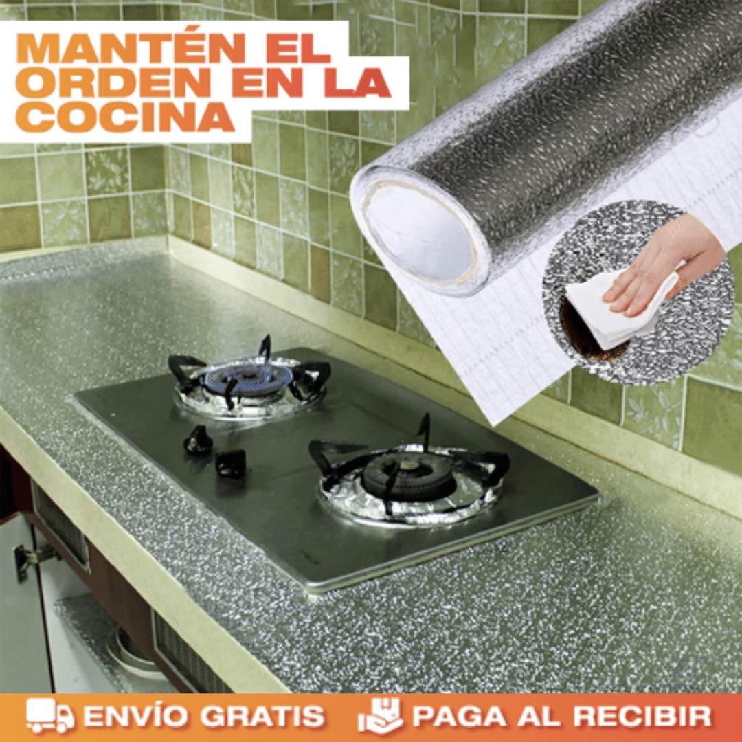 2x1 Papel Autoadhesivo de Cocina 40cm x 3mt – Protege tus superficies y olvídate de la grasa en minutos