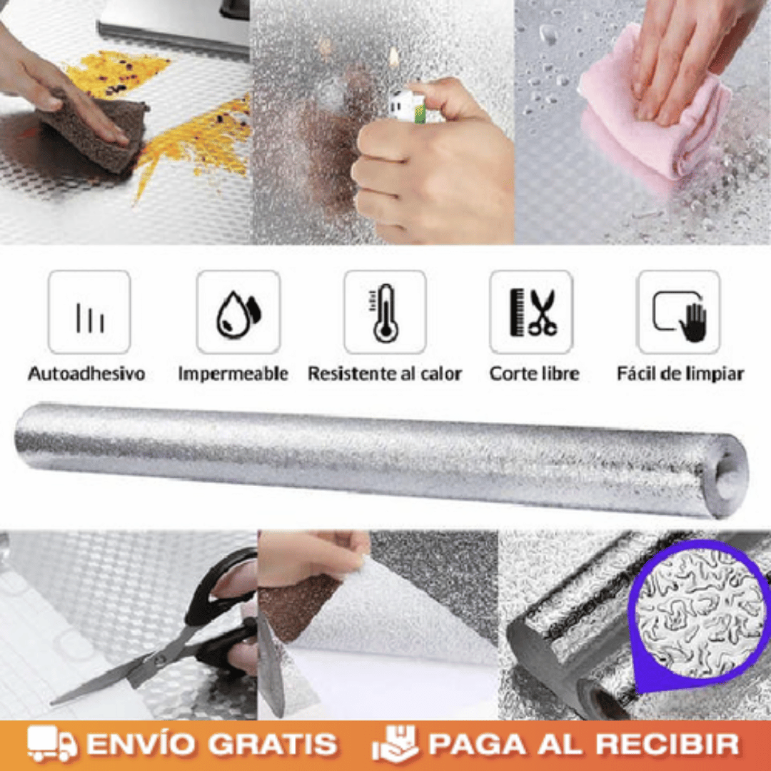 2x1 Papel Autoadhesivo de Cocina 40cm x 3mt – Protege tus superficies y olvídate de la grasa en minutos