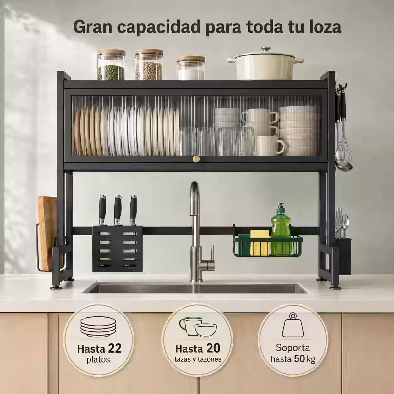 Escurridor Organizador Sobre Lavaplatos 85cm - Libera espacio, organiza tu loza y transforma tu cocina