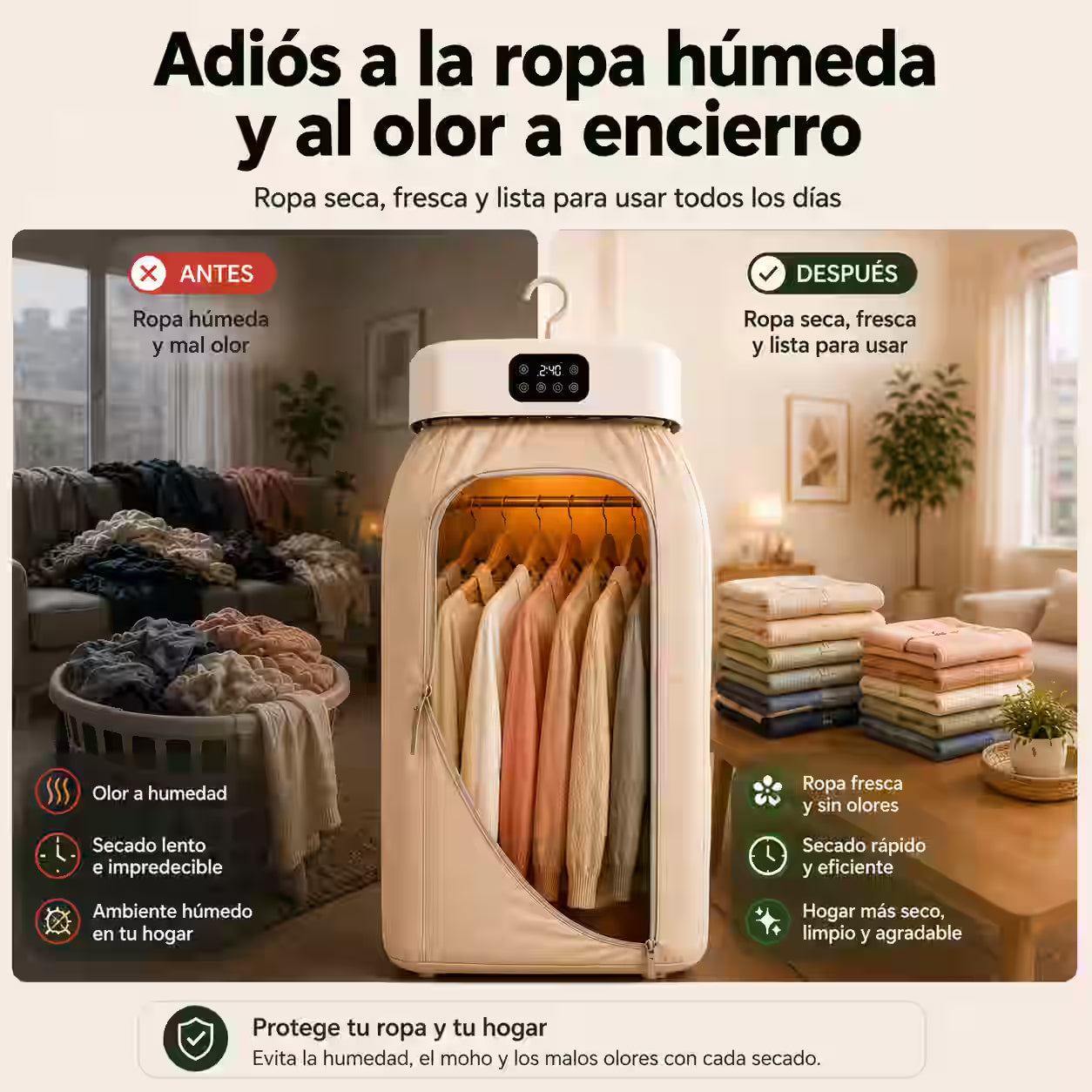 Secador de Ropa Portátil - Ten tu ropa seca y lista para usar incluso en días fríos, lluviosos o sin sol.