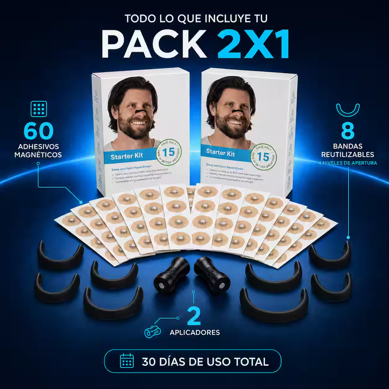 2x1 Kit de Bandas Nasales Magnéticas  – Mejora la respiración, reduce los ronquidos y favorece el descanso y el rendimiento deportivo
