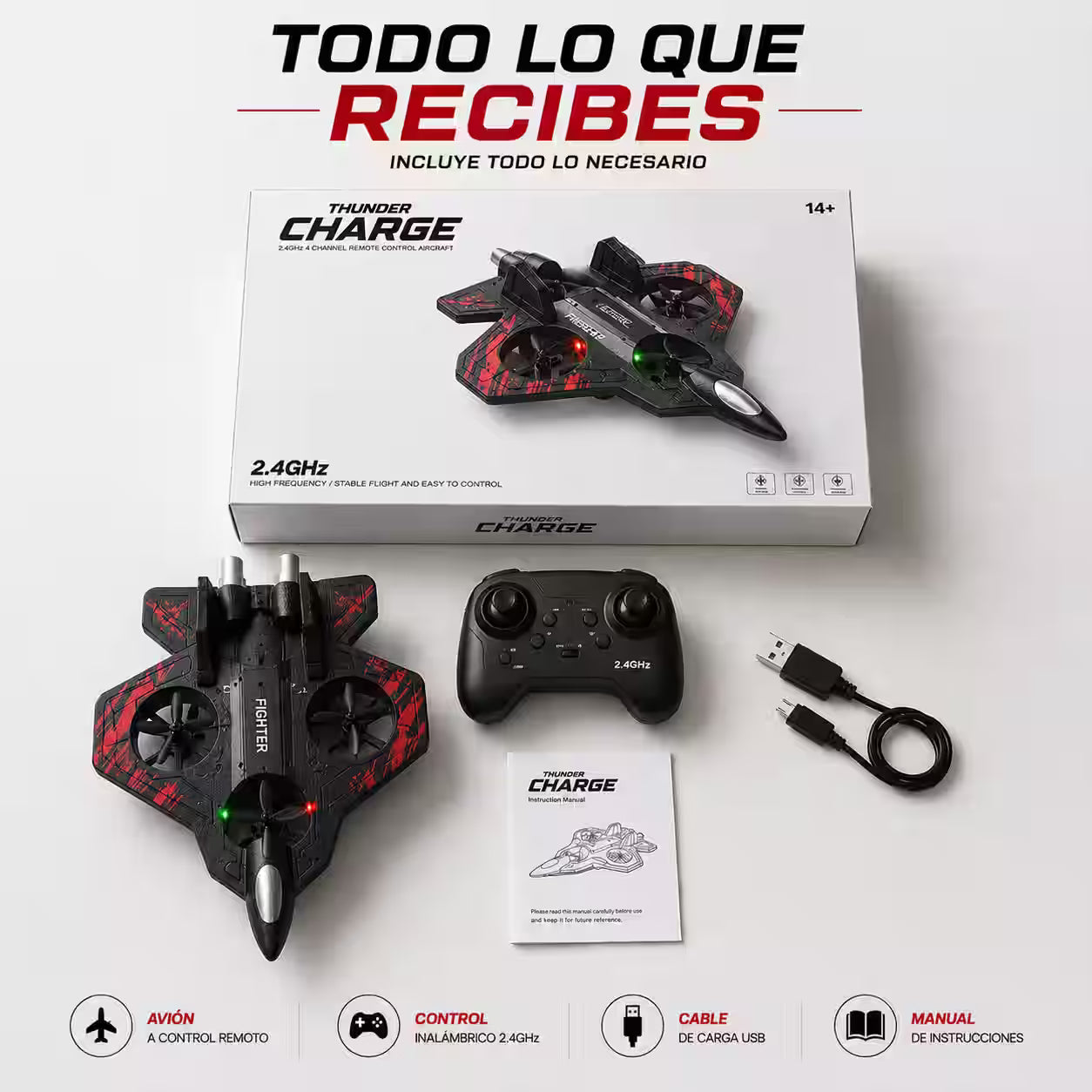 Avión Caza a Control Remoto con Luces LED - Vuela, gira y comparte momentos entretenidos en familia