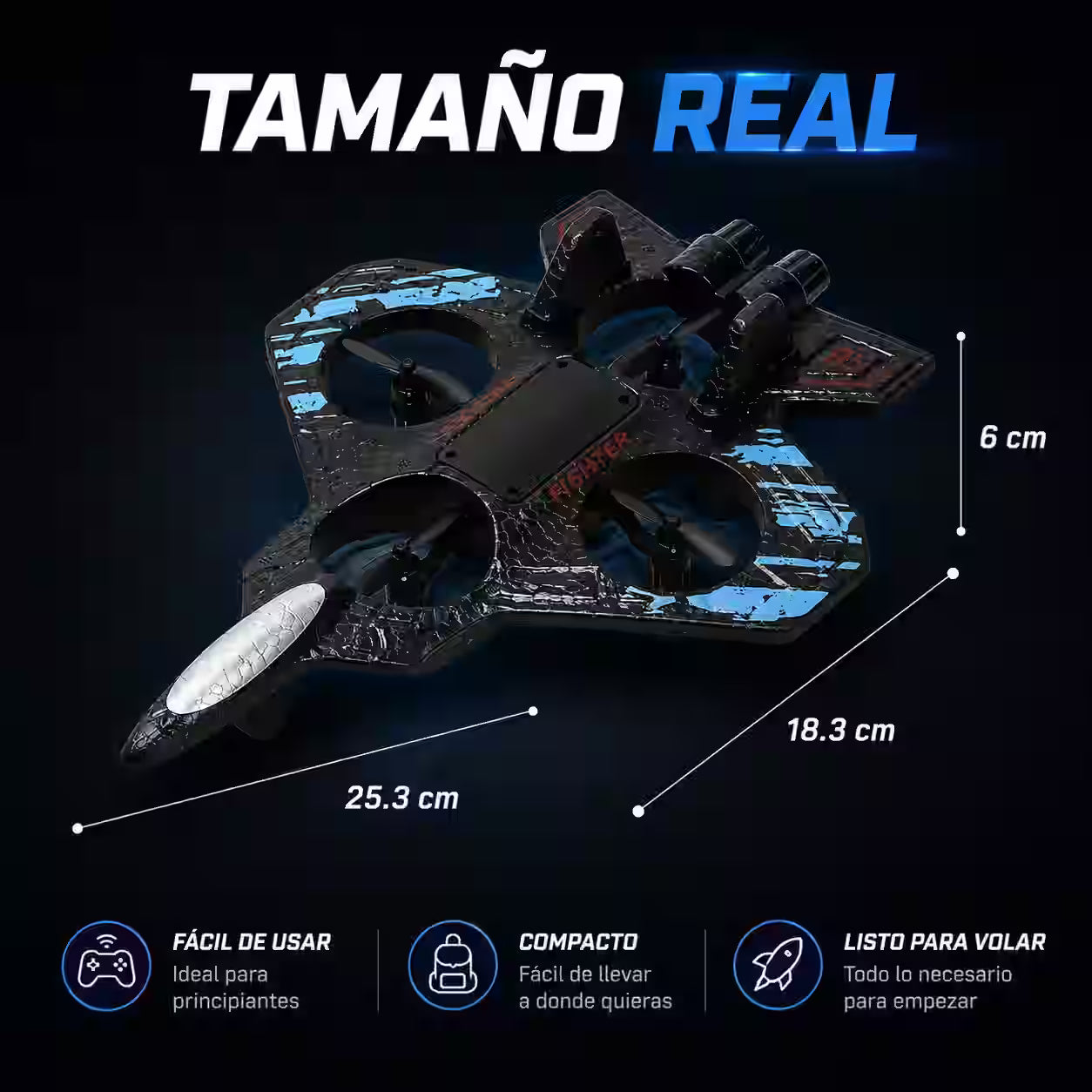 Avión Caza a Control Remoto con Luces LED - Vuela, gira y comparte momentos entretenidos en familia