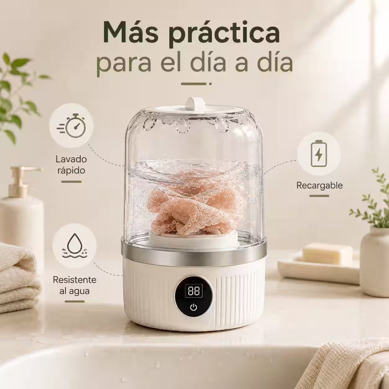 Lavadora Recargable Portátil - Ideal para ropa interior, ropa de bebé y pequeños lavados diarios sin acumular prendas