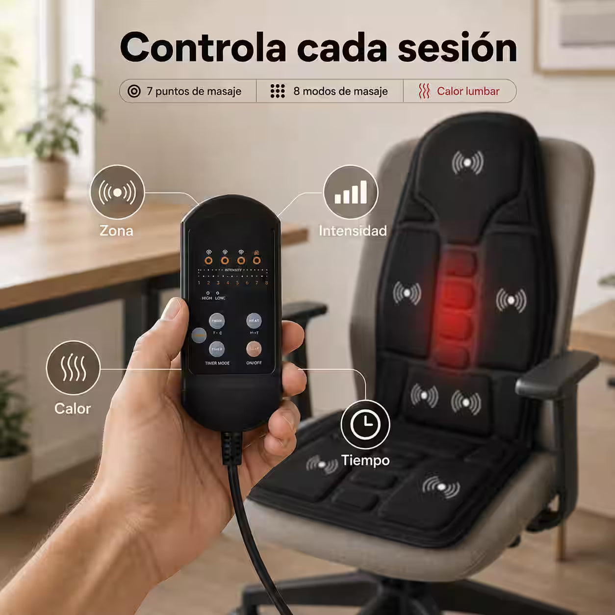 Cubreasiento Masajeador con Calor Lumbar – Convierte cualquier asiento en una sesión de masaje personalizada