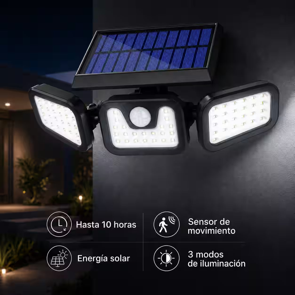 Foco Solar con Sensor de Movimiento – Ilumina tus exteriores hasta por 10 horas sin gastar en electricidad