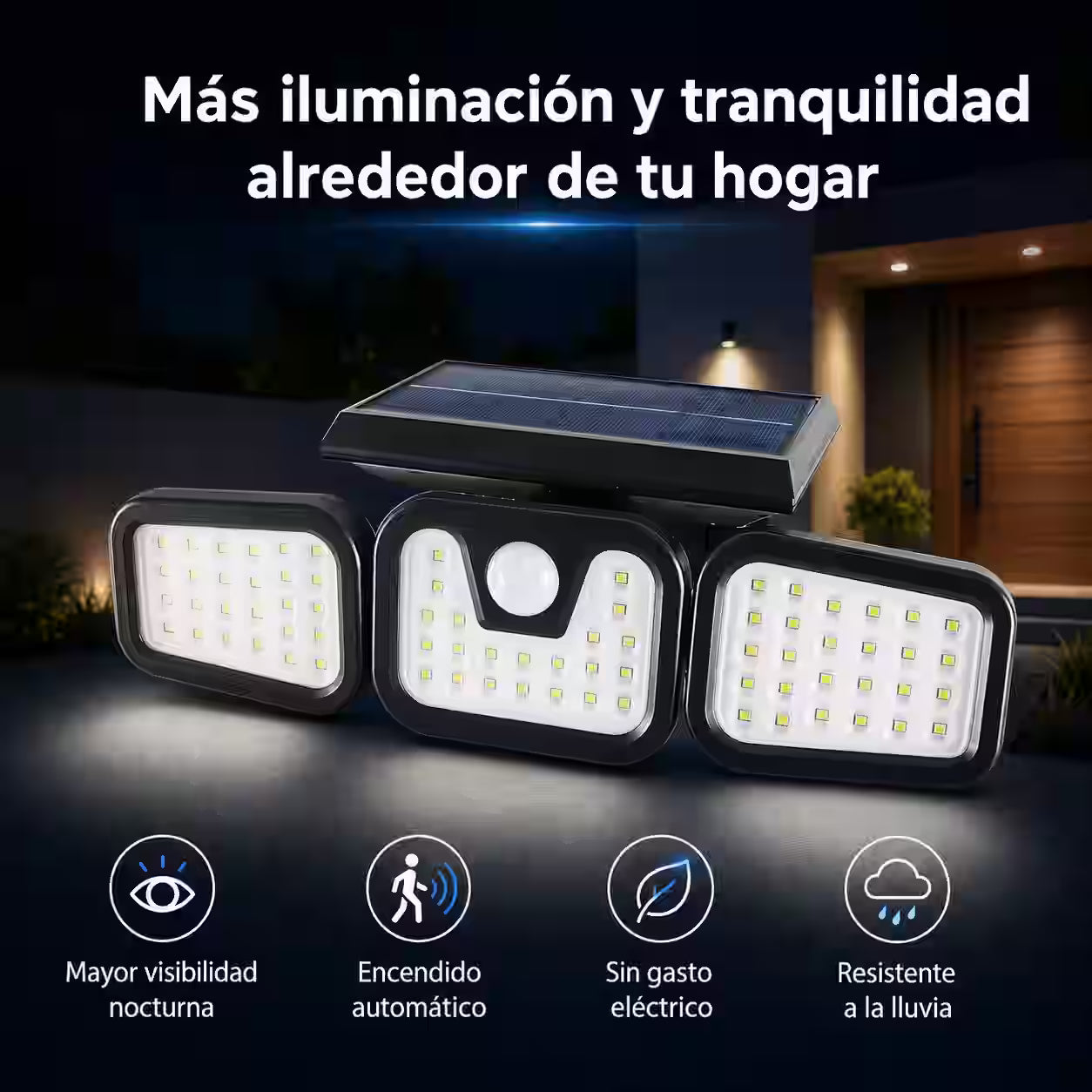 Foco Solar con Sensor de Movimiento – Ilumina tus exteriores hasta por 10 horas sin gastar en electricidad