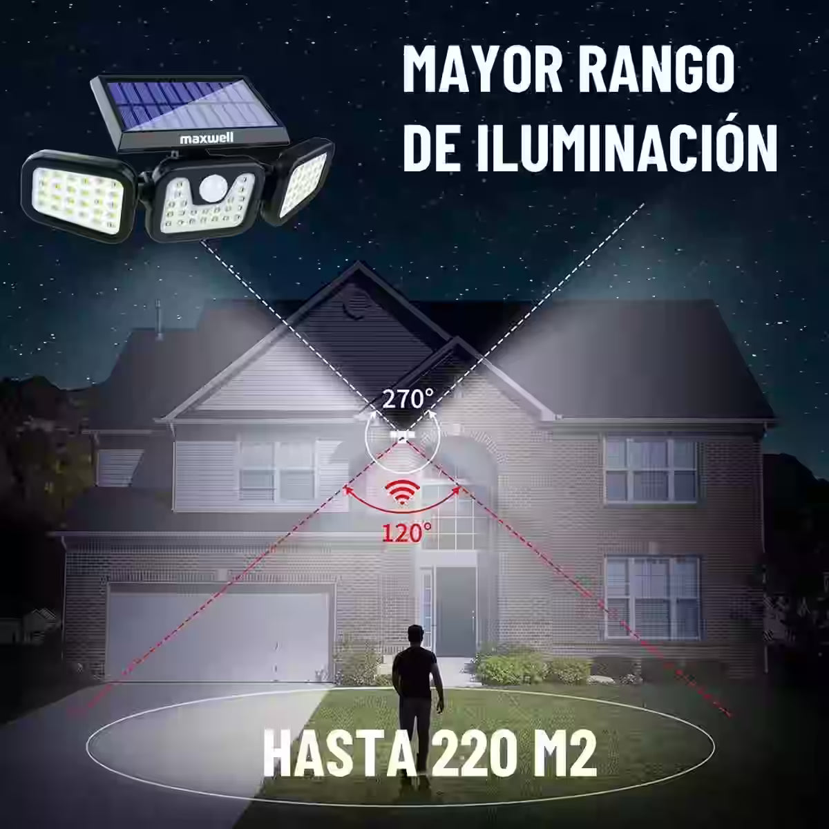 Foco Solar con Sensor de Movimiento – Ilumina tus exteriores hasta por 10 horas sin gastar en electricidad