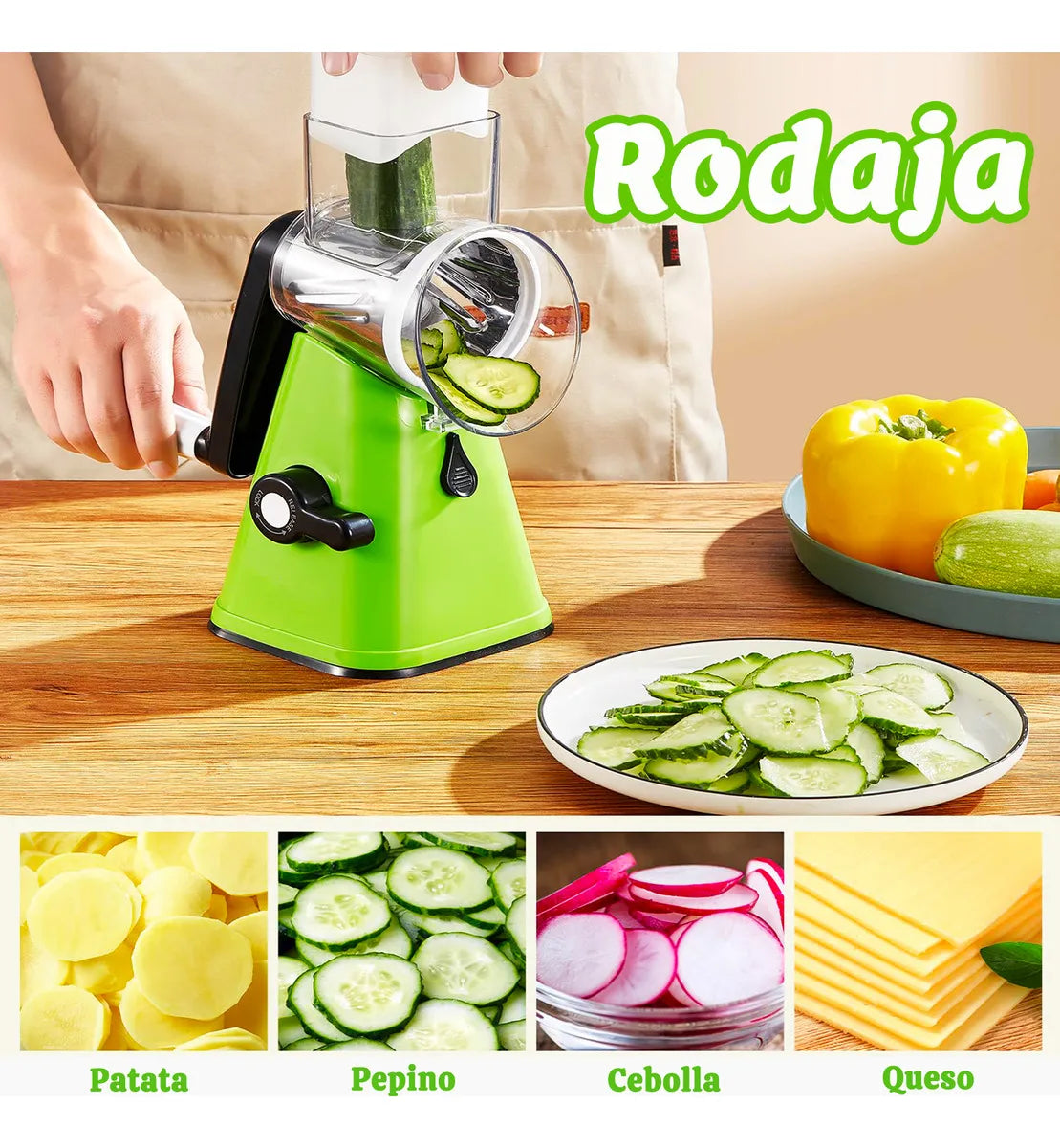 RallaPro™ – Procesador Manual de Alimentos: Corta, pica y ralla 10 veces más rápido