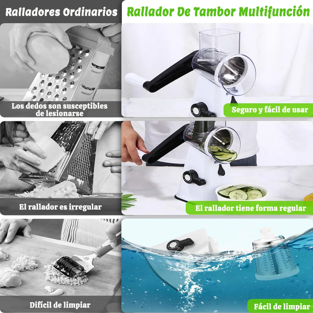 RallaPro™ – Procesador Manual de Alimentos: Corta, pica y ralla 10 veces más rápido