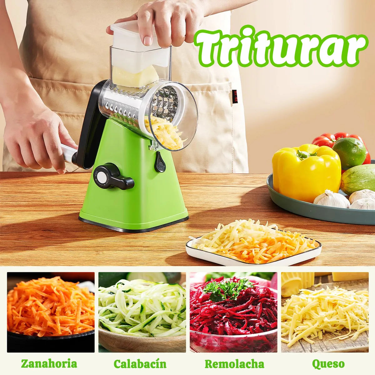 RallaPro™ – Procesador Manual de Alimentos: Corta, pica y ralla 10 veces más rápido