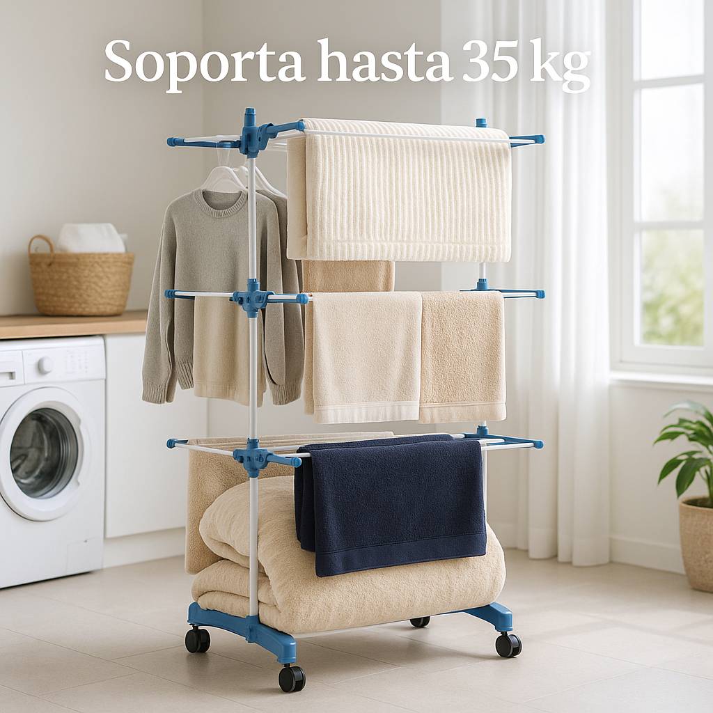 DryClean™ – Tendedero Compacto con Ruedas: seca, organiza y libera espacio desde el primer uso
